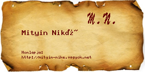 Mityin Niké névjegykártya